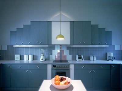 A kitchen at the Sharpspace studio comprising of two buildings completely redesigned by Bob McClaren and David Field.
